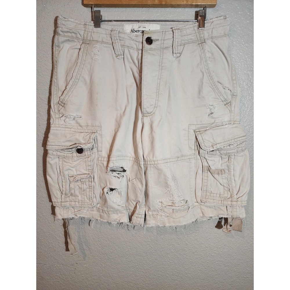 Abercrombie & Fitch Men's Cargo Shorts,‎ Size 32, Khaki, Distressed, Inseam 10